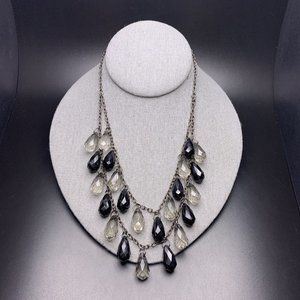 Briolette Teardrop Necklace Layered Bib Statement Smoky Gray Gunmetal Black